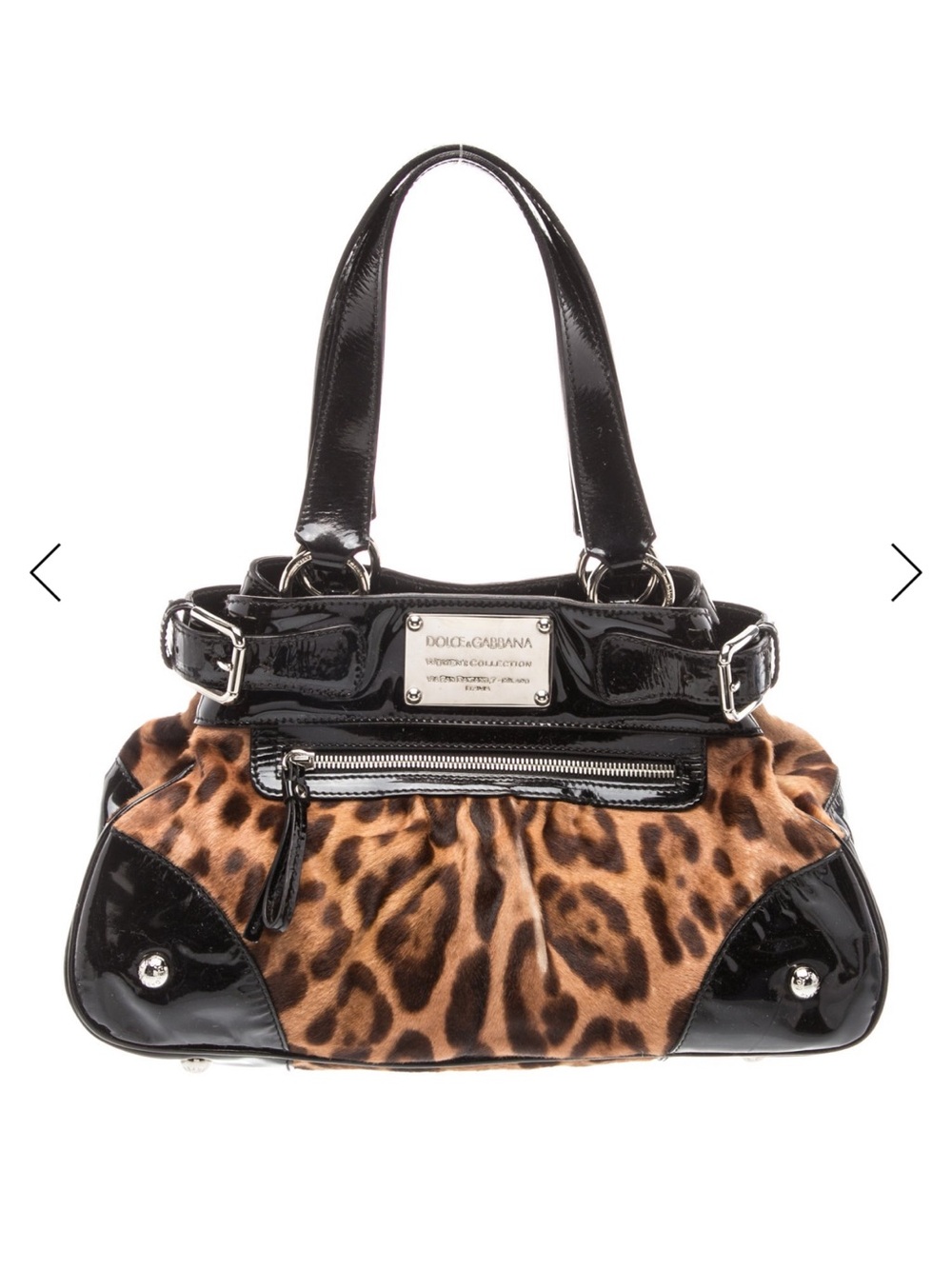 Dolce & Gabbana Leopard Print Shoulder Bag with Black Patent Trim